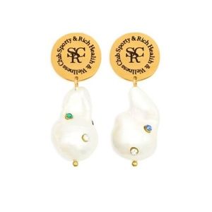 NEW Sporty & Rich rhinestone-embellished pearl earrings